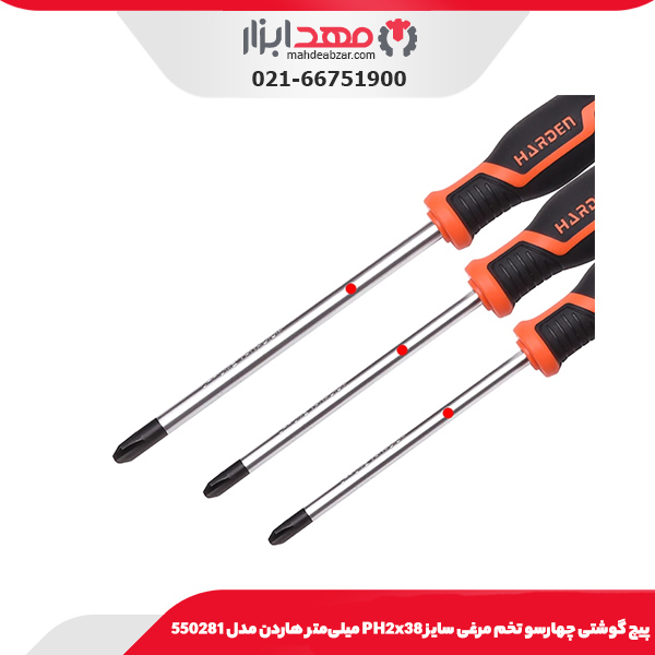 پیچ گوشتی چهارسو تخم مرغی سایز PH2x38 میلی‌متر هاردن مدل 550281