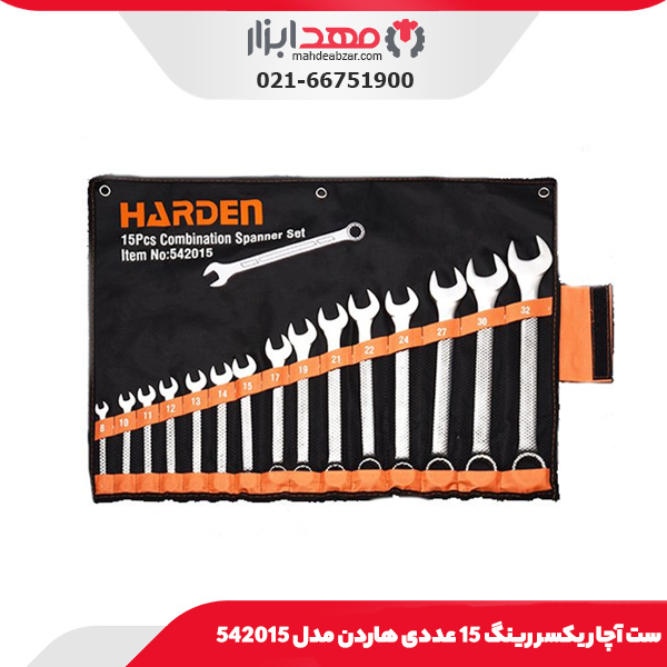 ست آچار یکسر رینگ 15 عددی هاردن مدل 542015